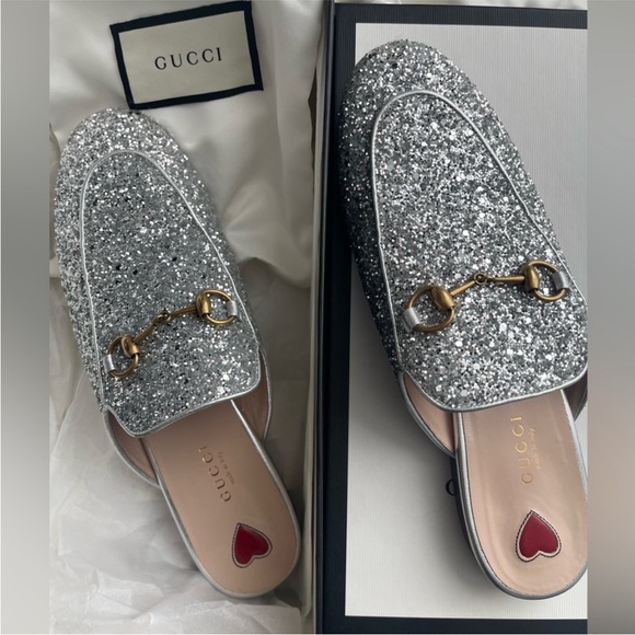 Gucci Women's Sparkling Silver Loafers - Picture 1 of 2